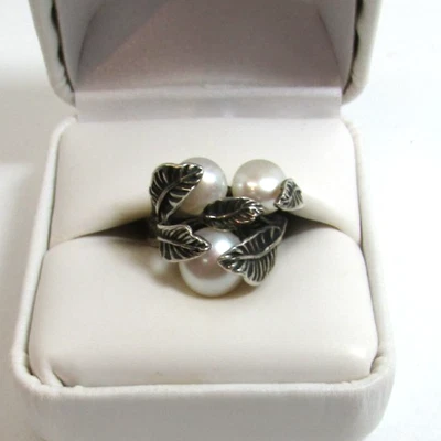 PZ Israel Sterling Silver Freshwater Pearl Cluster Ring Sz 5 1/4 - Image 1 of 4