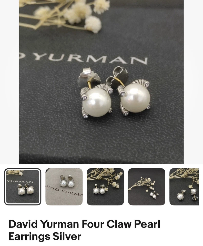 Pendientes de perlas coleccionables David Yurman Cable con diamantes y plata, 7 mm Foto 1 de 3