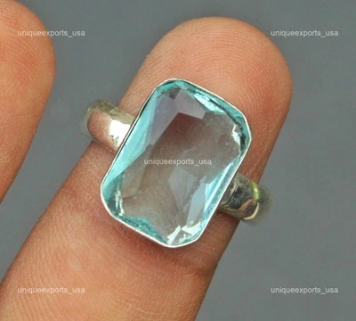 Aquamarine Gemstone Not Applicable Boho Wife Band March Ring 925 Sterling Silver - Image 1 of 4
