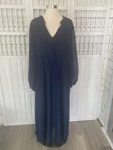 Bloomchic women's plus 22-24 blue A-line chenille, sheer sleeve maxi dress, Q17 - Picture 1 of 9