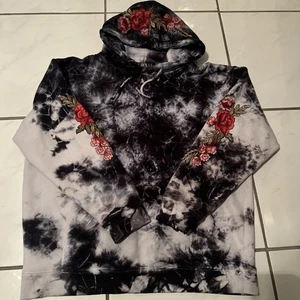 Civil Regime Hoodie Mens L Black Tie Dye Embroidered Flower Pullover Sweatshirt - Picture 1 of 13