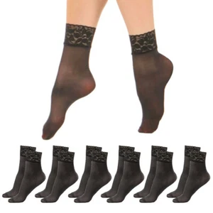 6 Pairs Women's Sheer Ankle Socks Lace Trouser Stocking Pantyhose Black One Size - Picture 1 of 1