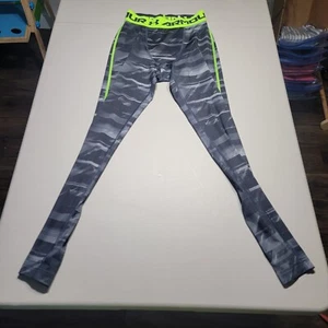 Under Armour Womens Compression Leggings Size Small Gray Green Logo Active Gym - Picture 1 of 6