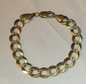 10k Yellow Gold Solid Flat Cuban Curb Link Chain Bracelet 7.5" 13.2 grams - Picture 1 of 3