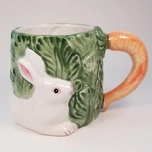 1987 Omnibus Fitz & Floyd White Easter Bunny Rabbit Carrot Handle Coffee Mug Cup - Picture 1 of 9