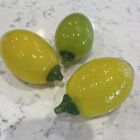 Set Of 3 F & C Crystal Hand Made Art Glass Lemons Lime Fruit Poland Green Yellow