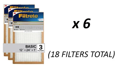 3M Filtrete 3 Pack 12"x24"x1" BASIC - Case of 6 (18 Filters Total) - NEW SEALED - Image 1 of 2