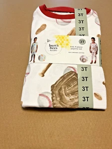 Kinder Jungen Burt's Bees 4-teiliges Pyjama-Set weiß Ball und Schlittschuh Größe 3T - Bild 1 von 2