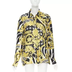 VERSACE Runway Savage Barocco black gold Greca baroque silk shirt IT44 L - Picture 1 of 11