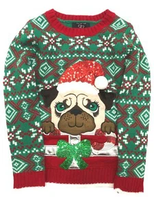 It's Our Time Girls Green Sequin Puppy Dog Holiday Christmas Sweater Large 10-12 - Picture 1 of 1