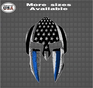 Police Officer Thin Blue Line Spartan Helmet Vinyl Decal Sticker   - Picture 1 of 1