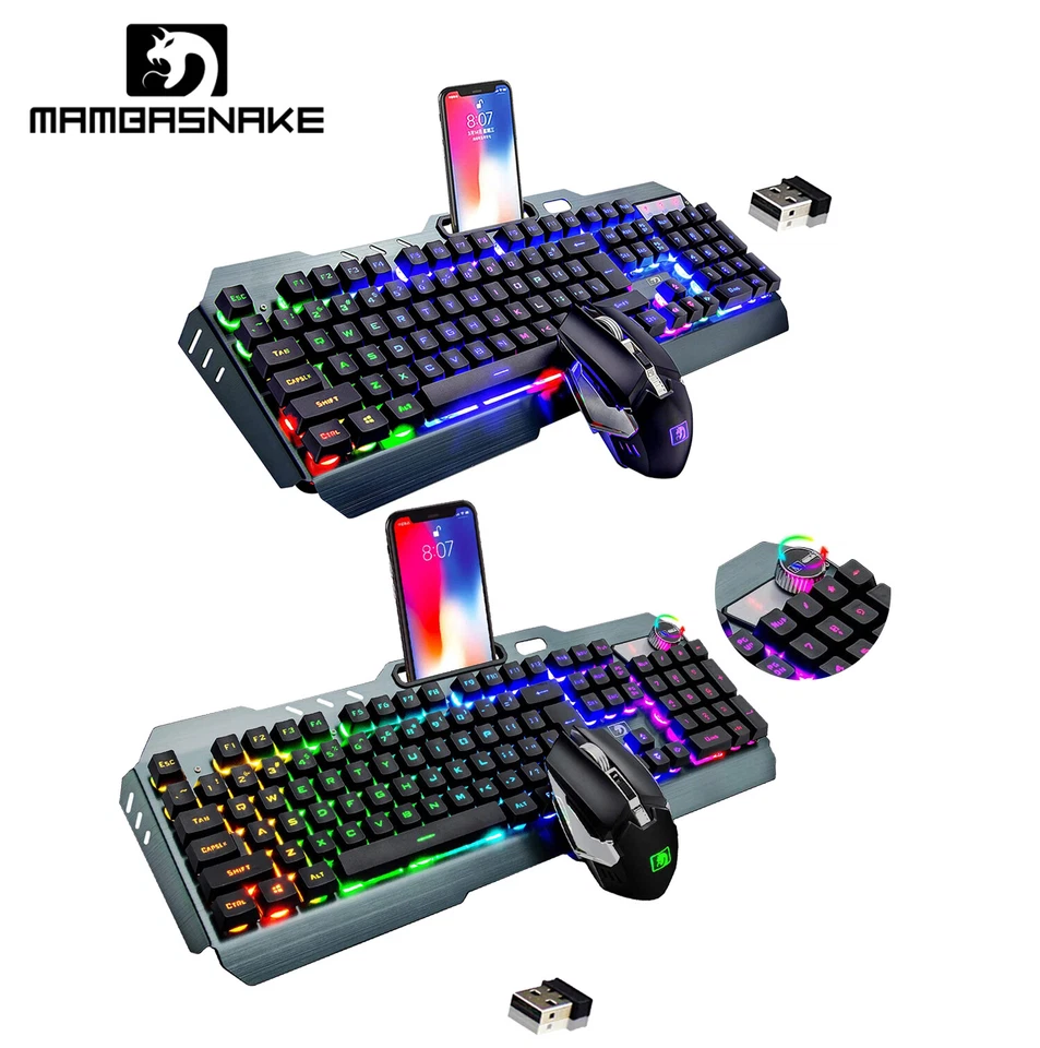 Wireless Gaming Keyboard and mouse combo RGB Backlit Rechargeable Metal Panel - Image 1 of 4