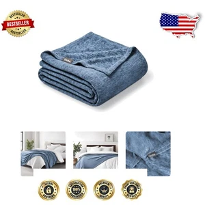 Polar Fleece Blanket - Cozy Heathered Dark Blue for Travel & Camping - Picture 1 of 9