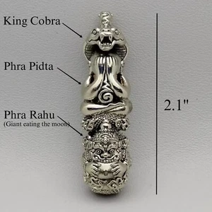 King Cobra Covering Phra Pidta Buddha on Rahu Eating The Moon Thai Amulet - Picture 1 of 8