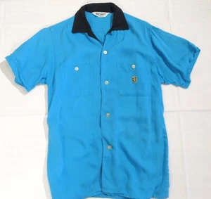 50S VINTAGE S SHIRT 2 TONE RAYON GABARDINE AQUA BLUE BOWLING NAT NAST CREST S55 - Bild 1 von 16