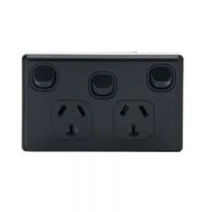 Tesla Slimline Double Power Point + Extra Switch 10 Amp BLACK - Picture 1 of 1