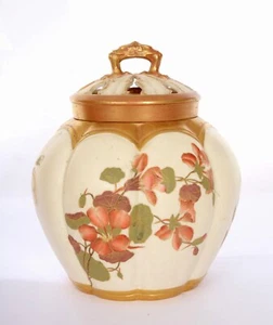 Royal Worcester Porcelain Floral Biscuit Lidded Jar - Picture 1 of 10