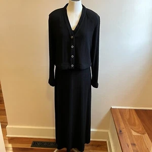 Vintage Jeffery & Dara schwarzes festliches stretchiges Maxikleid mit Jacke Gr. L - Bild 1 von 10