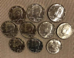 10 Kennedy half dollars 1966-69 Silver 40% AU lot of 10 mixed dates $5 face val. - Picture 1 of 3