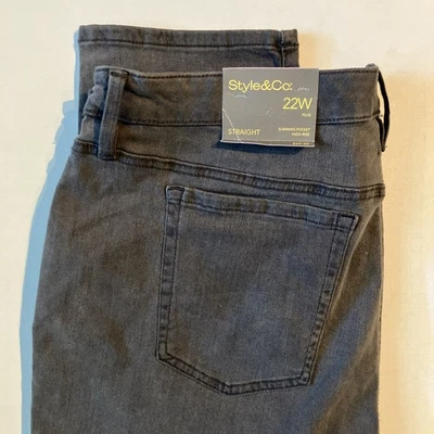 Style & Co Slimming Pocket Straight Leg High Rise Jeans Size 22W Grey - Image 1 of 4