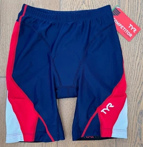 TYR COMPETITION Herren klein blau rot weiß 9" Shorts mit Fahrrad AMP Pad Hergestellt in den USA Neu - Bild 1 von 11