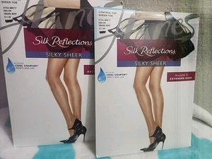 2 Hanes Silk Reflections Control Top Sheer Toe Pantyhose Travel Buff Gr. GH - Bild 1 von 2