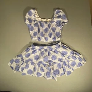 Conjunto de dos piezas Happily Gris Niños Junior Azul Blanco Conchas Top Falda Niñas - Imagen 1 de 9