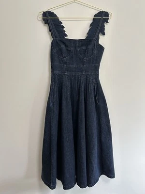 Miss Sixty Midi Jean Denim Dress Corset Wing Embroidery Goth Fairy Grunge XS/S - Image 1 of 4