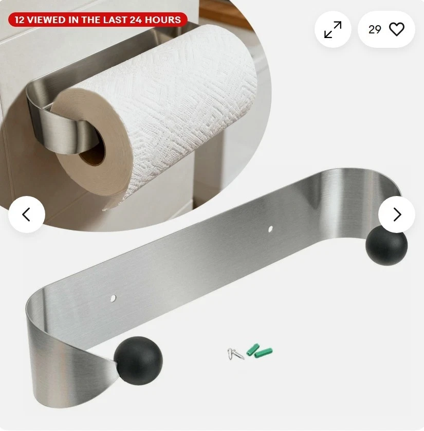 Toallero de papel debajo del gabinete montaje en pared estante de acero cocina acero inoxidable Foto 1 de 4