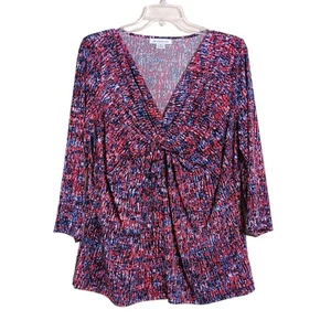Blusa para mujer Liz Claiborne XL estampado abstracto drapeado acanalado cuello en V pulóver - Imagen 1 de 5