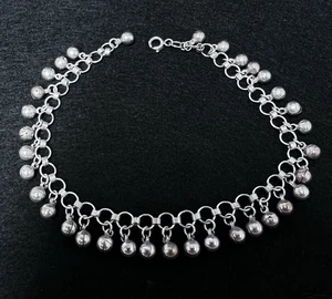 Vintage Sterling Silver Jingle Bells Charm Anklet 9” 14.6g Ankle Bracelet - Foto 1 di 7