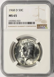 1968-D 50c Kennedy Silver Half Dollar NGC MS65 - Picture 1 of 4