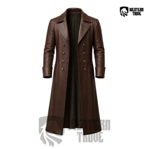 Langer Leder Trenchcoat Herren Piratenkapitän braun Vintage Mantel Jacke - Bild 1 von 4