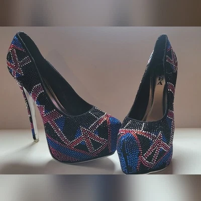 Saltos plataforma Alba cravejados de cristal strass, feminino tamanho 10 - Imagem 1 de 3