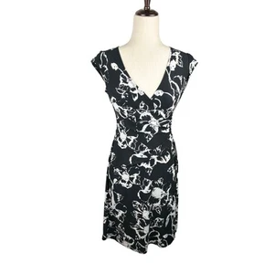 Evan Picone Black & White Ruched Side Dress Soft Stretch Size 2 Petite EUC - Picture 1 of 6