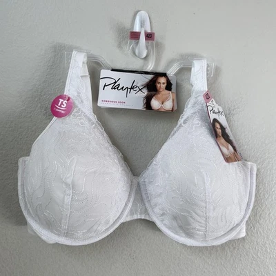 Playtex Bra Womens 42D White Feel Gorgeous Underwire Lace Full Coverage 7576 New - Image 1 of 4