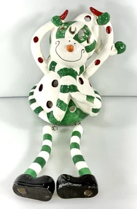 Vintage Keramik Schneemann grün & weiß Regal Kerzenhalter - Bild 1 von 10