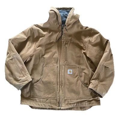 Chaqueta Carhartt XL Para Hombre Marrón Pato Con Capucha Ridge Abrigo Forrado de Vellón C68 BRN Foto 1 de 4