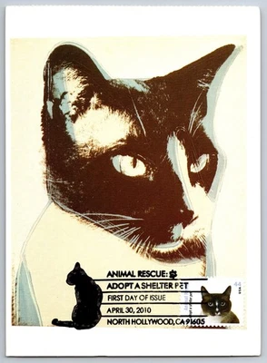 #4457 Animal Rescue Adapt a Pet Black and White Cat FDC w/Pictorial Cancel - Image 1 of 2