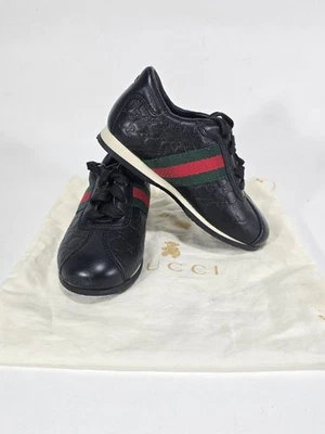 Gucci GG Zapatillas con Monograma para Niños Pequeños Cuero Negro Con Cordones - Talla 24/8 Foto 1 de 4