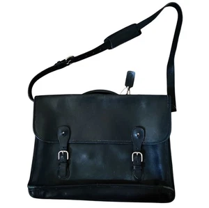 Vintage Coach Messenger Bag Briefcase L7C-5294 Black Leather With Strap - Picture 1 of 5