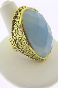 Sajen Bronze by Marianna and Richard Jacobs Oval Blue Gray Quartz Ring - Picture 1 of 5