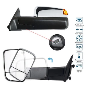 Towing Mirrors For 09-18 Dodge Ram 1500 Power Heated Turn Signal Sensor Chrome - Imagen 1 de 10