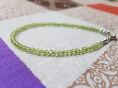 Peridot 半珍贵宝石 925 纯银手工手链首饰 g55 — 第 1/4 张图片