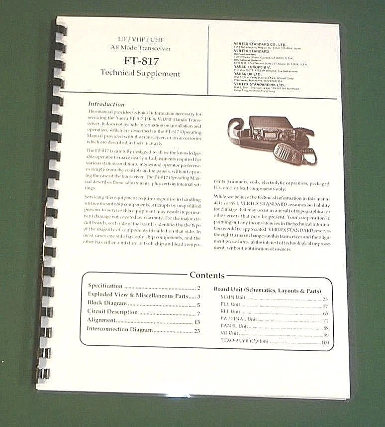 Yaesu FT-817 Technical Supplement: With Complete set of 11"X17" Foldout Diagrams - Image 1 of 1