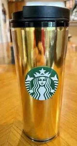 Starbucks 16 oz 2021 Plastic Gold Tumbler With Twist Lid - Picture 1 of 5