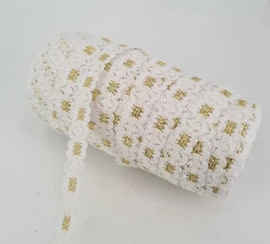 White / Gold Mock Eyelet Lace Width 15mm x Per 5 metres - Picture 1 of 4