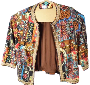 Blazer Joan Rivers Jacke mit Borte mehrfarbig 3/4 Ärmel Gr. Large Neu ohne Etikett NEU - Bild 1 von 8