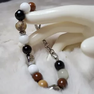 NEW Fossil Steel Bead Bracelet Wood Brown Tan White Black Silver Frost White - Picture 1 of 13