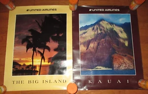 2 1985 United Airlines Kauai Mountain & Big Island Hawaiian Travel Poster 22x28 - Picture 1 of 5